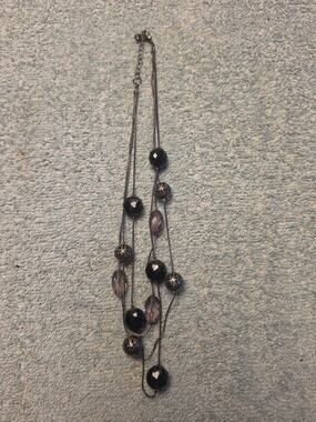 Multi Strand Beaded Necklace Black Faceted Purple Translucent Beads Gunmetal...